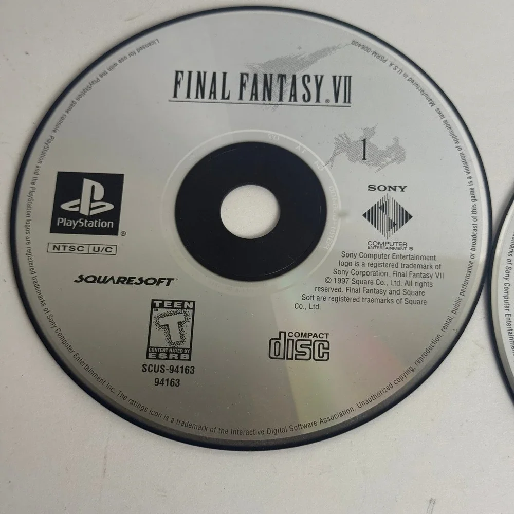 Final Fantasy VII PS1 Discs 1 and 2 Squaresoft Sony PlayStation Tested WORKS‎